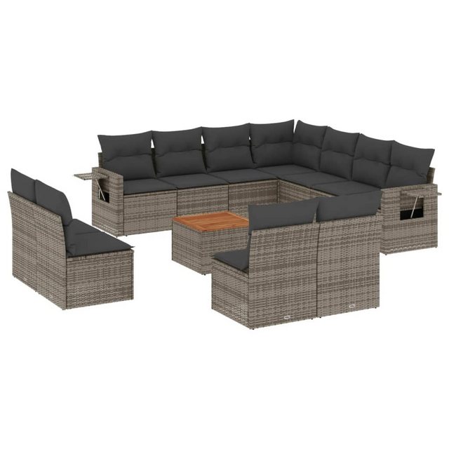 vidaXL Sofaelement 12-tlg. Garten-Sofagarnitur mit Kissen Grau Poly Rattan günstig online kaufen