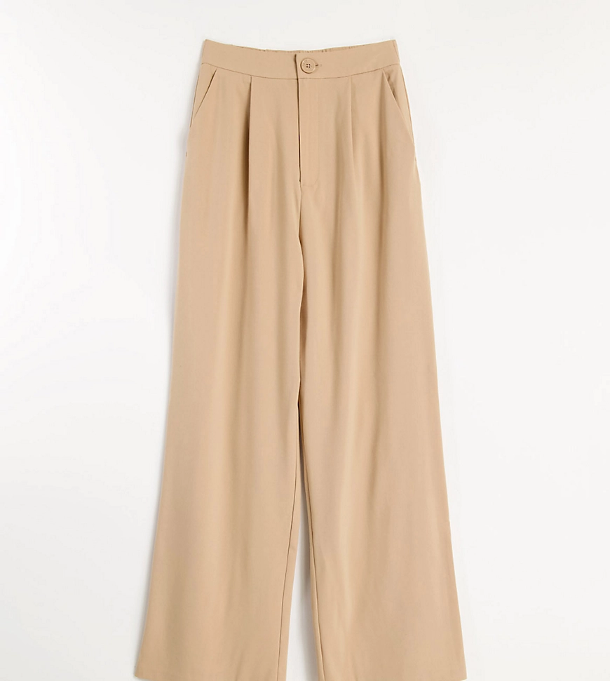 Stradivarius – Locker geschnittene Dad-Hose in Beige mit weitem Bein-Neutra günstig online kaufen