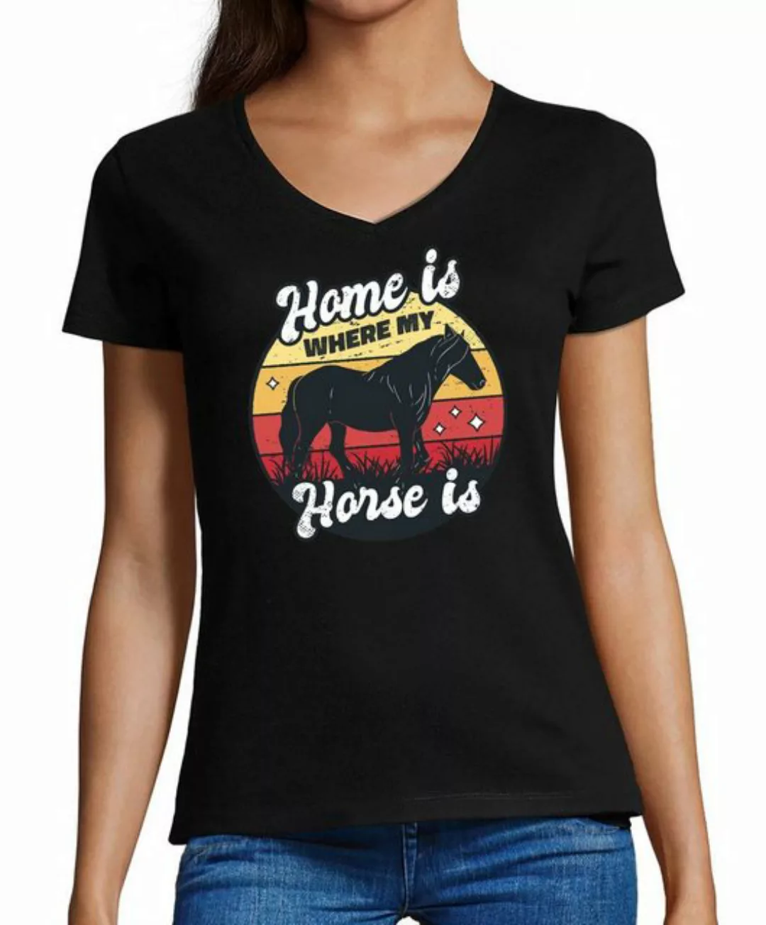 MyDesign24 T-Shirt Damen Pferde Print Shirt bedruckt - Home is where my Hor günstig online kaufen