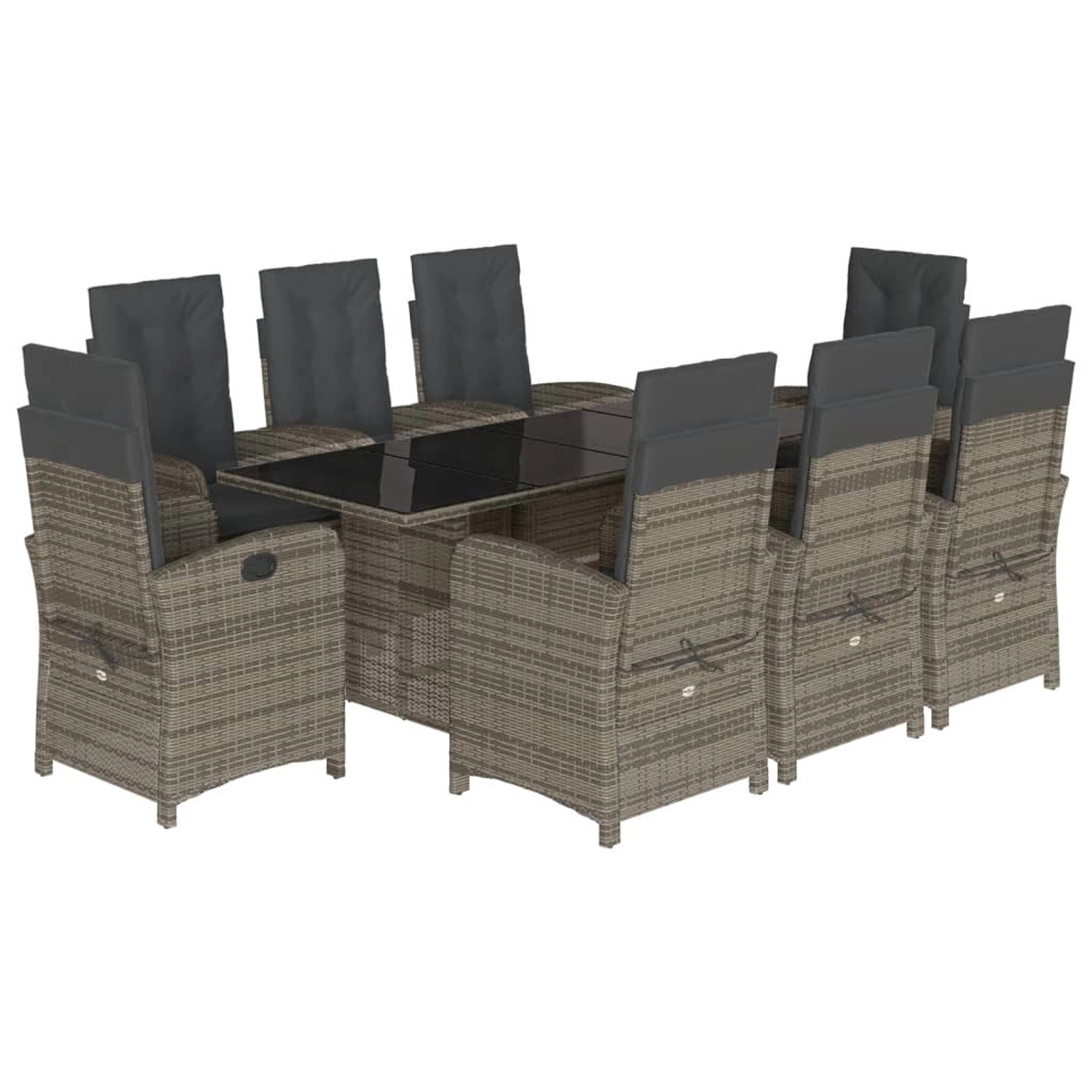vidaXL 9-Tlg Garten-Essgruppe mit Kissen Grau Poly Rattan 3212258 günstig online kaufen