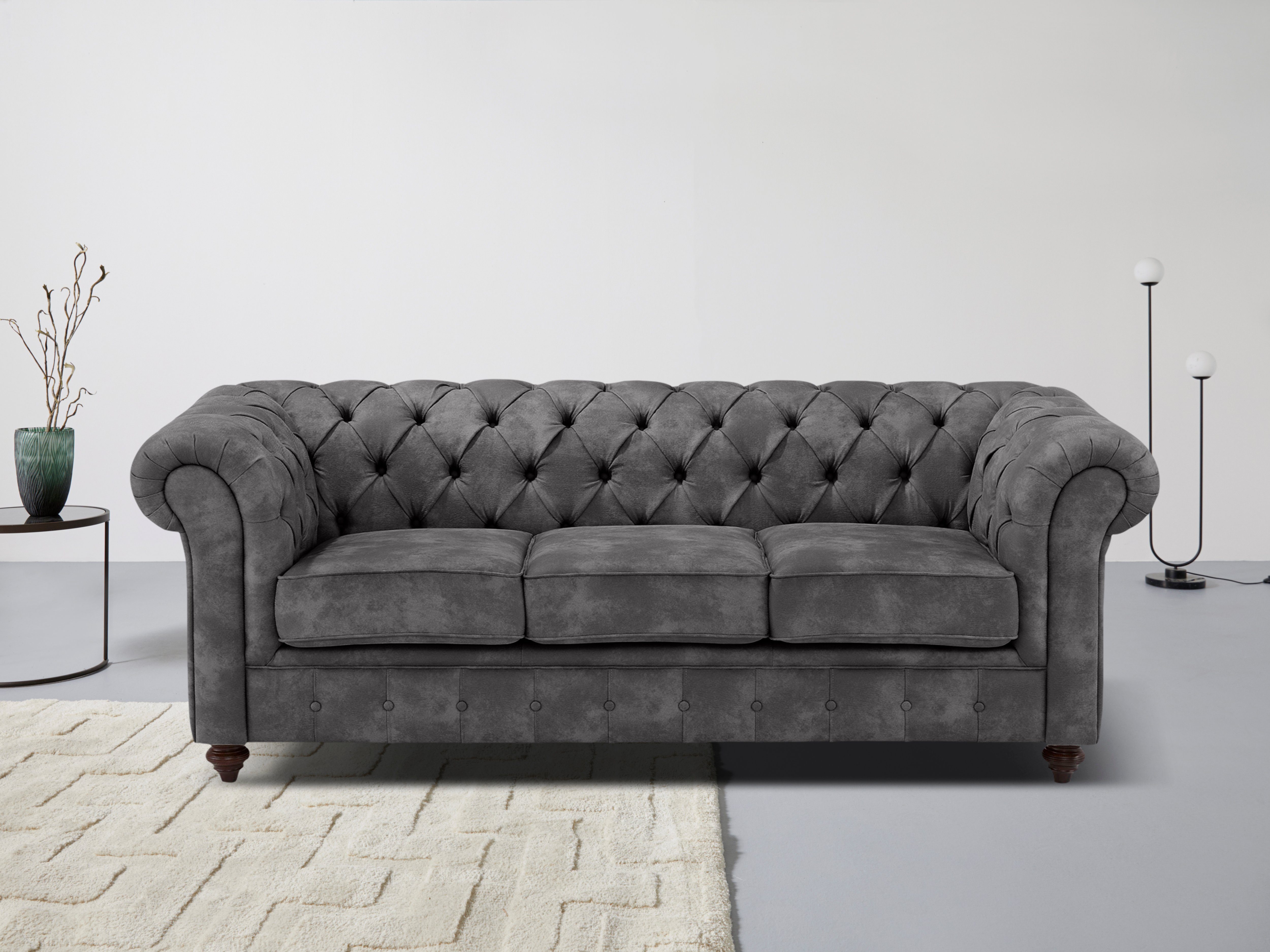 Home affaire Chesterfield-Sofa "Chesterfield 3-Sitzer B/T/H: 198/89/74 cm", günstig online kaufen