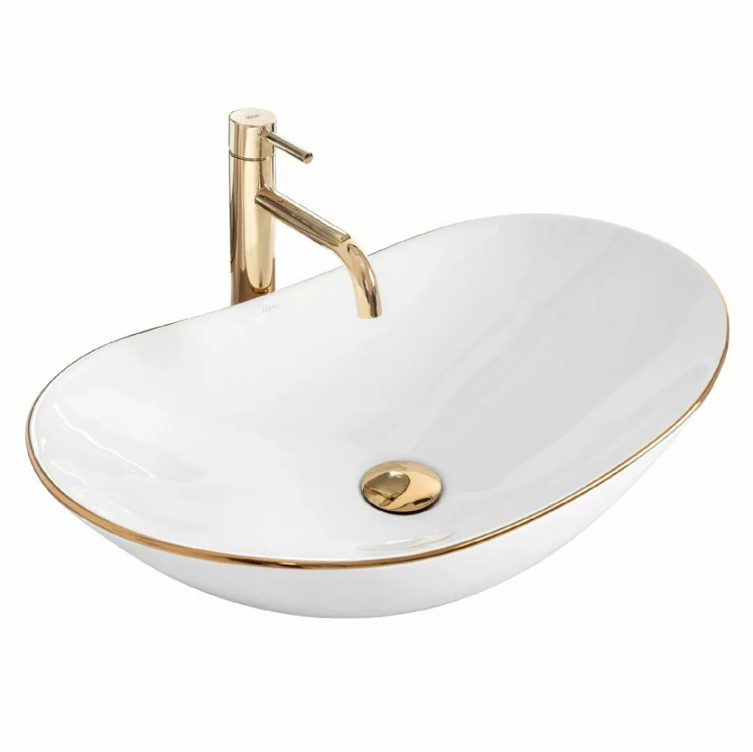 wohnwerk.idee Aufsatzwaschbecken Waschbecken Royal Gold Weiß günstig online kaufen