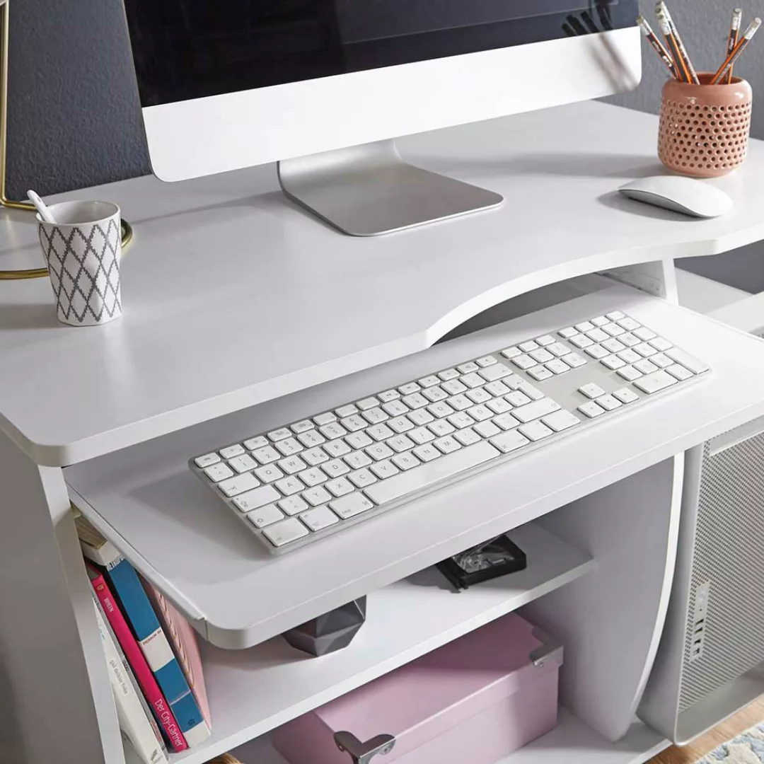 Schreibtisch auf Rollen mit Tastaturauszug Druckerablage günstig online kaufen