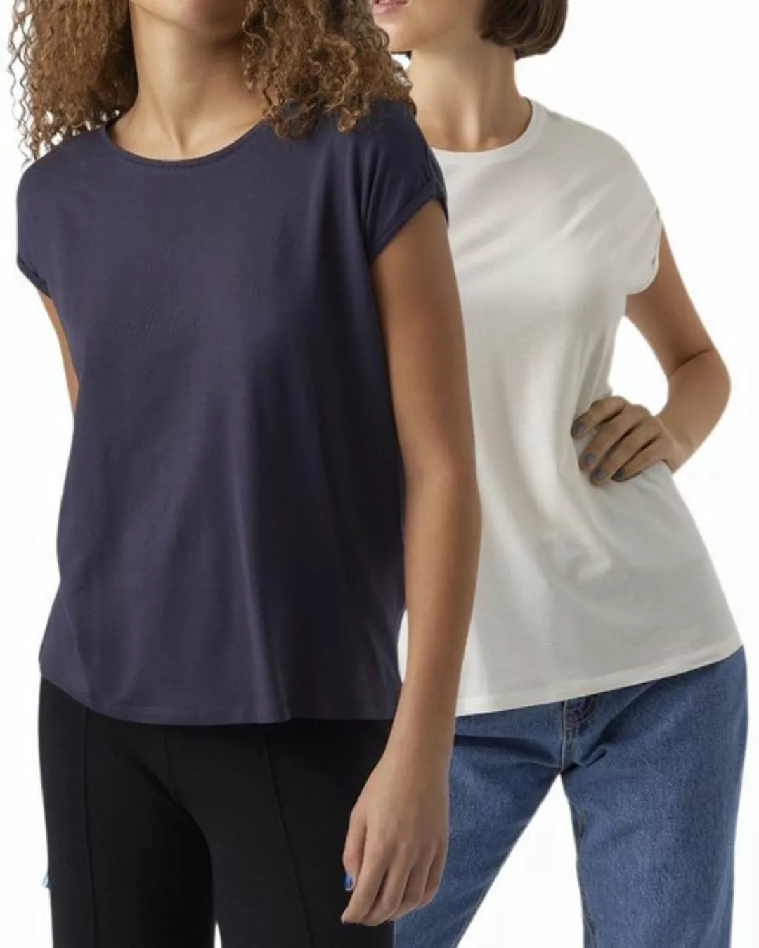 Vero Moda T-Shirt Stilvolles Basic Shirt mit Rundhalsausschnitt (2er-Pack) günstig online kaufen