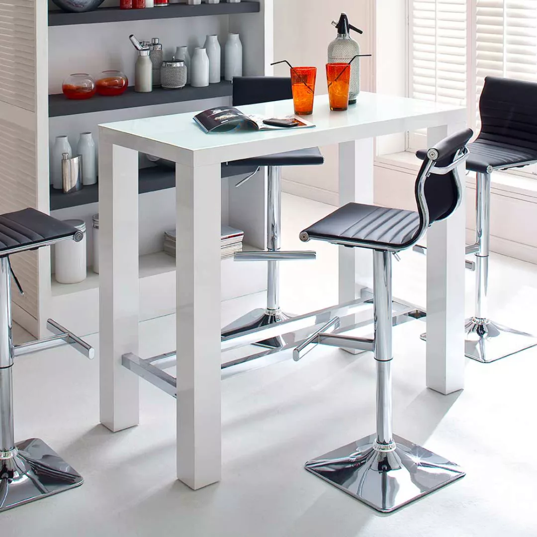 Küchenbartisch mit Glasplatte Weiß Hochglanz günstig online kaufen