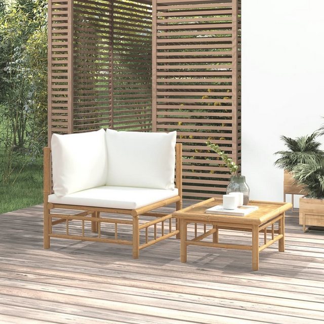 vidaXL Loungesofa 2-tlg. Garten-Lounge-Set mit Cremeweißen Kissen Bambus, 1 günstig online kaufen