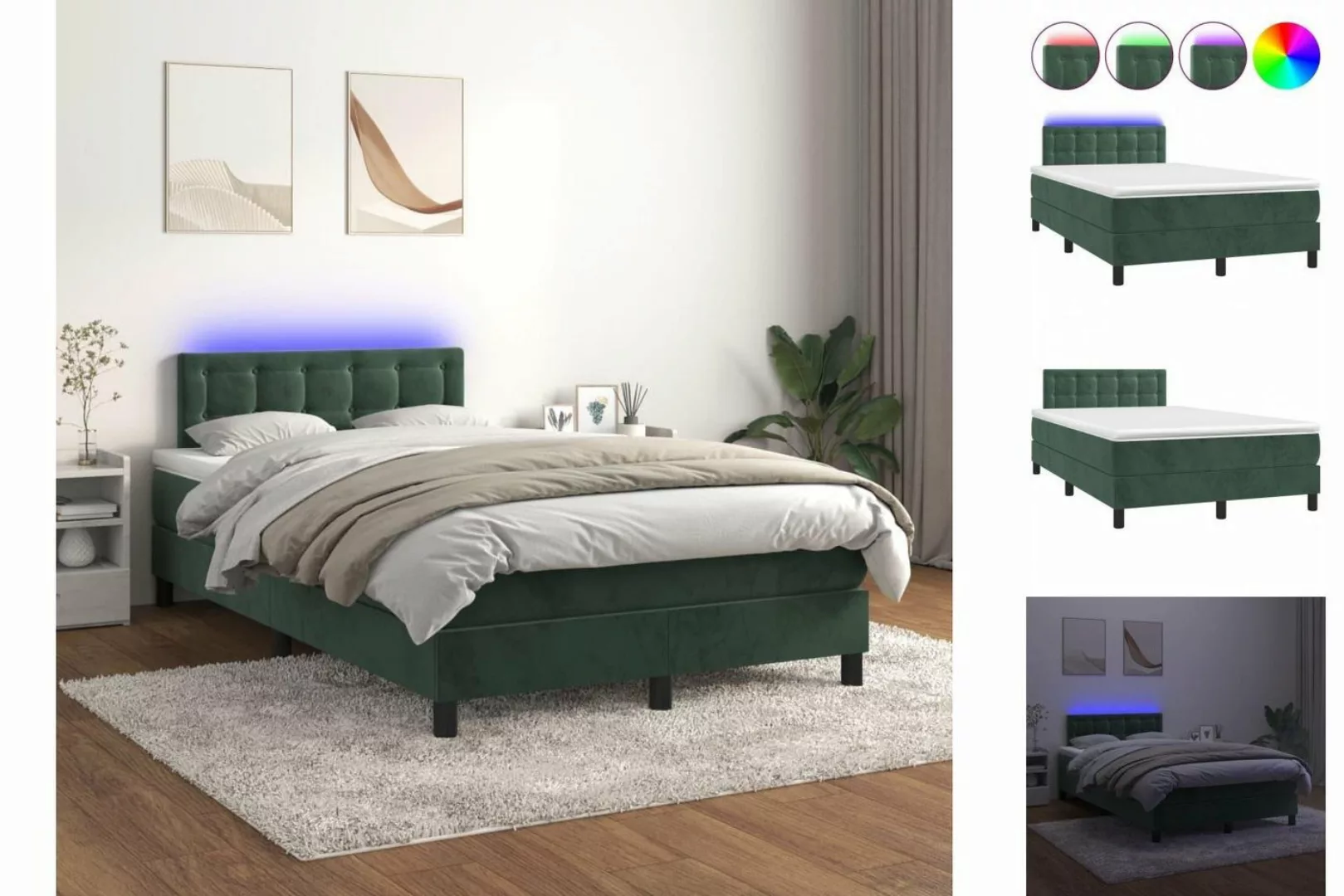 vidaXL Boxspringbett Bett Boxspringbett mit Matratze & LED Samt (120 x 200 günstig online kaufen