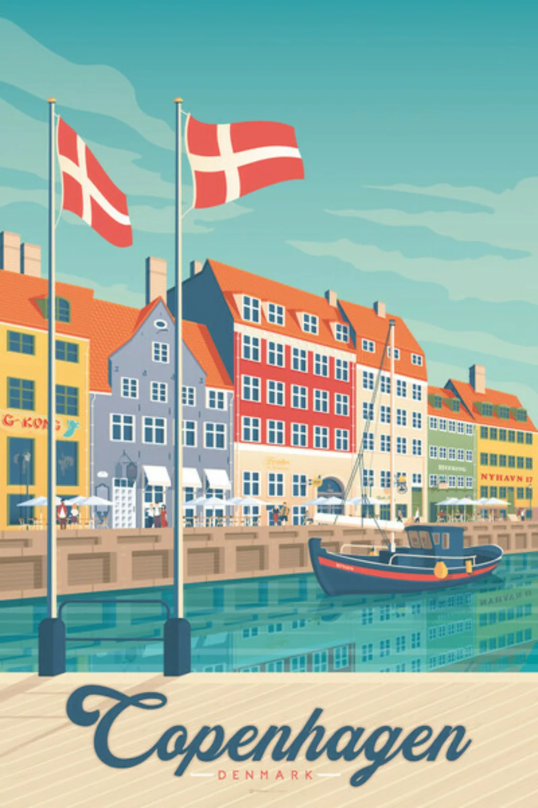 Poster / Leinwandbild - Kopenhagen Vintage Travel Wandbild günstig online kaufen