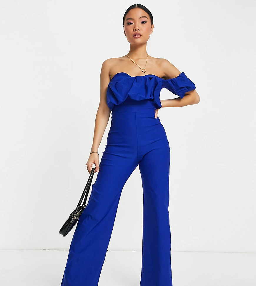 Vesper Petite – Trägerloser Jumpsuit mit Rüschenbesatz in Kobaltblau günstig online kaufen