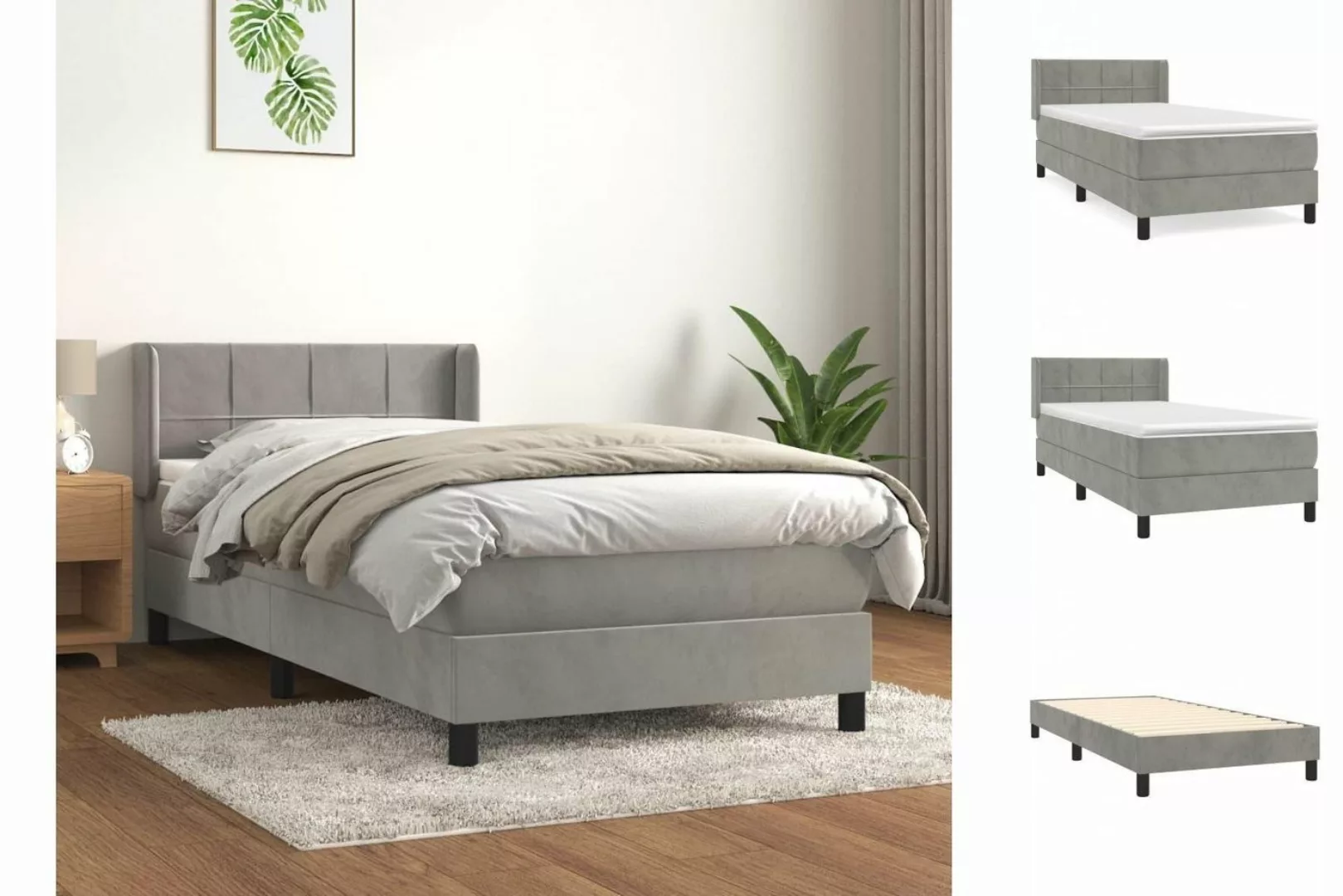 vidaXL Boxspringbett Boxspringbett mit Matratze Hellgrau 100x200 cm Samt Be günstig online kaufen