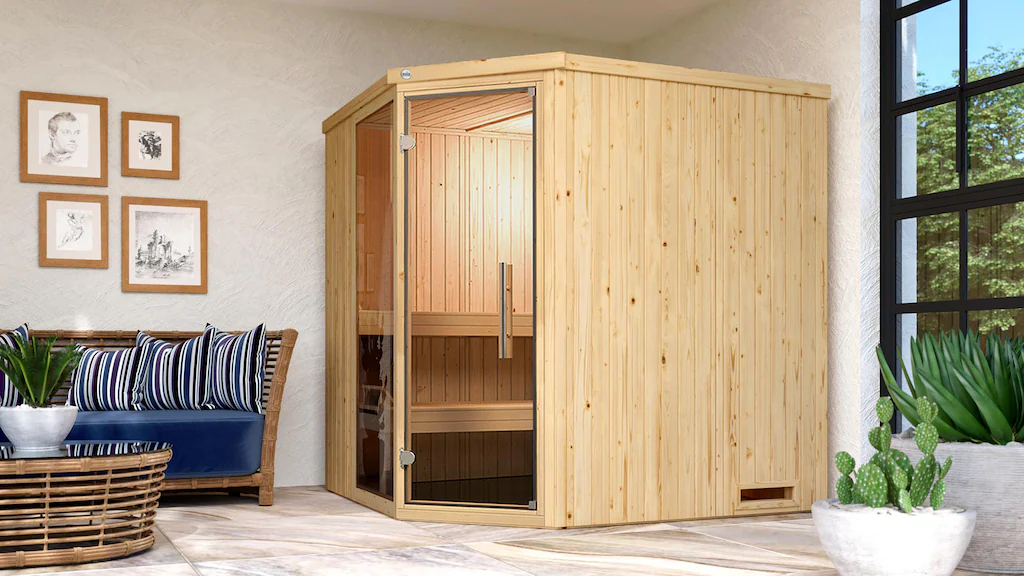 weka Sauna »Element-Ecksauna VARBERG 2«, vorgefertigte Elemente, Fensterele günstig online kaufen