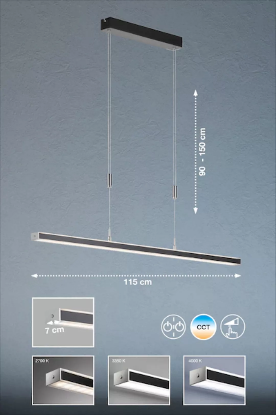 LED-Hängelampe Vitan, sandschwarz, Länge 115 cm, 2-flg., CCT günstig online kaufen