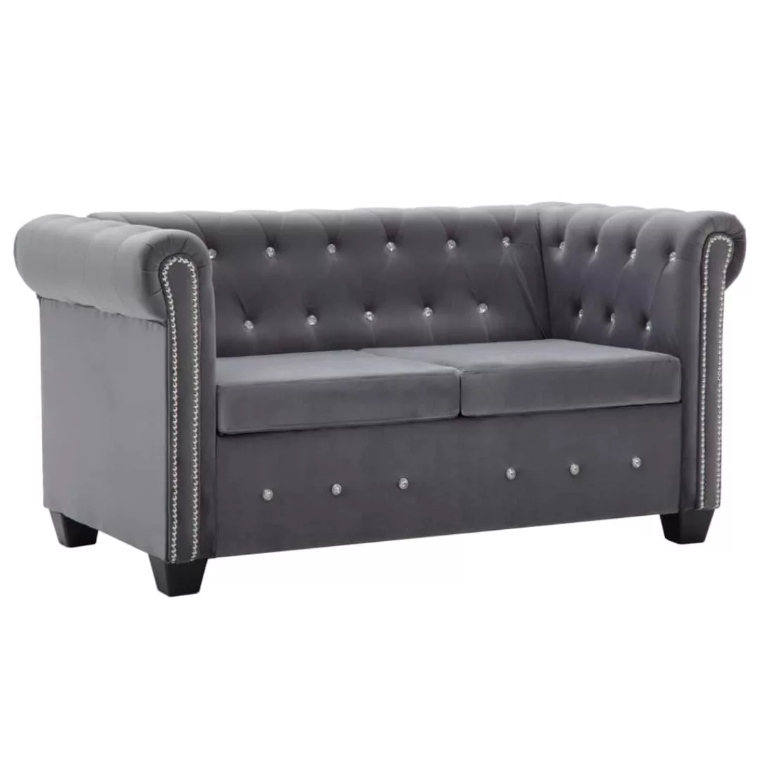 Chesterfield Sofa 2-sitzer Samtbezug 146 X 75 X 72 Cm Grau günstig online kaufen