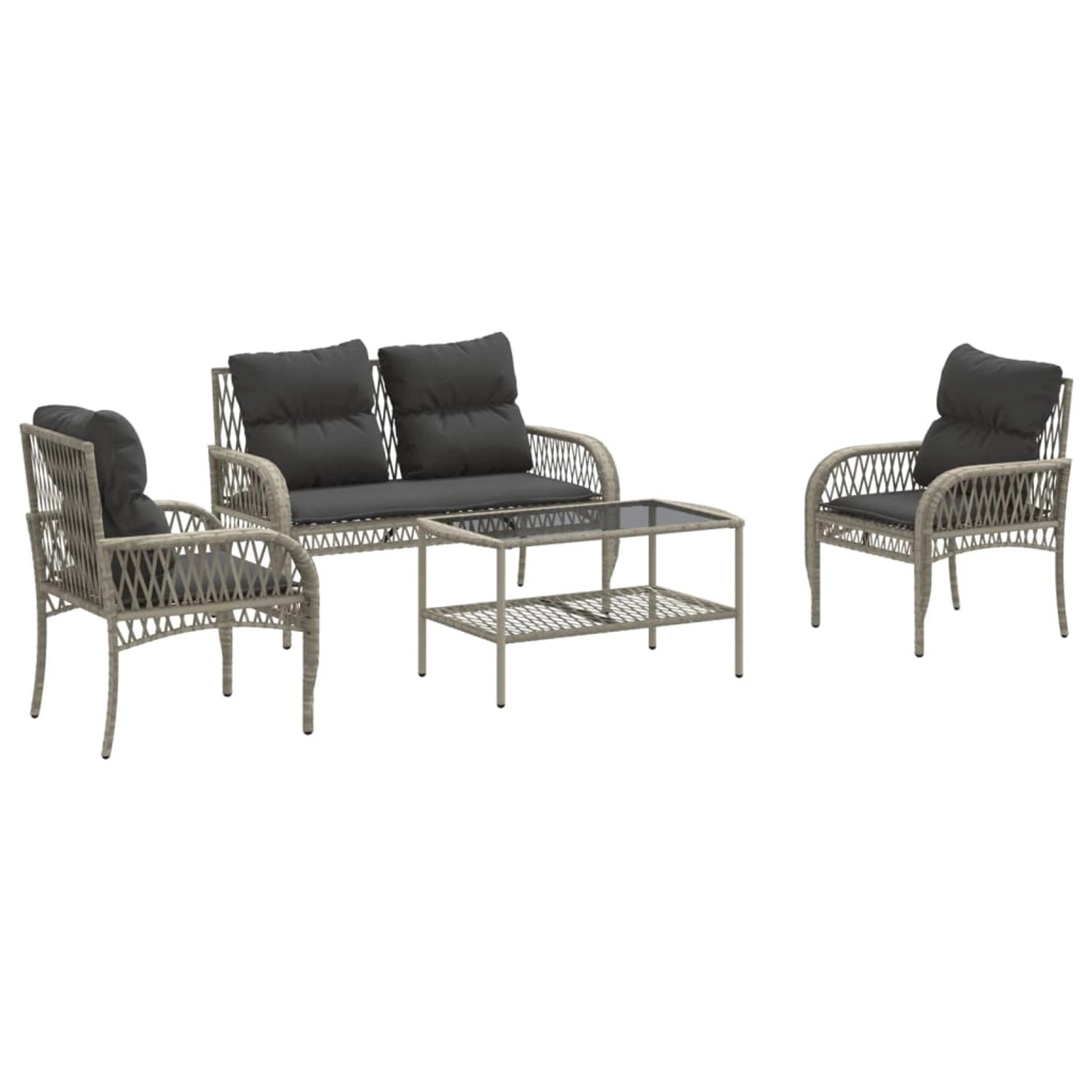 vidaXL 4-Tlg Garten-Sofagarnitur mit Kissen Hellgrau Poly Rattan 368732 günstig online kaufen