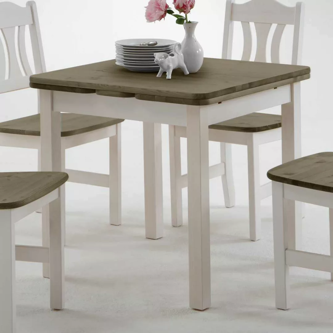 Esstisch mit Stühlen im Landhausstil Weiß Grau (fünfteilig) günstig online kaufen