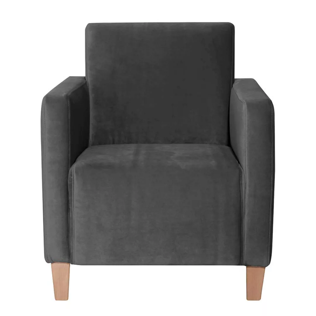 Kleiner Sessel Anthrazit modern aus Samtvelours 71 cm breit günstig online kaufen