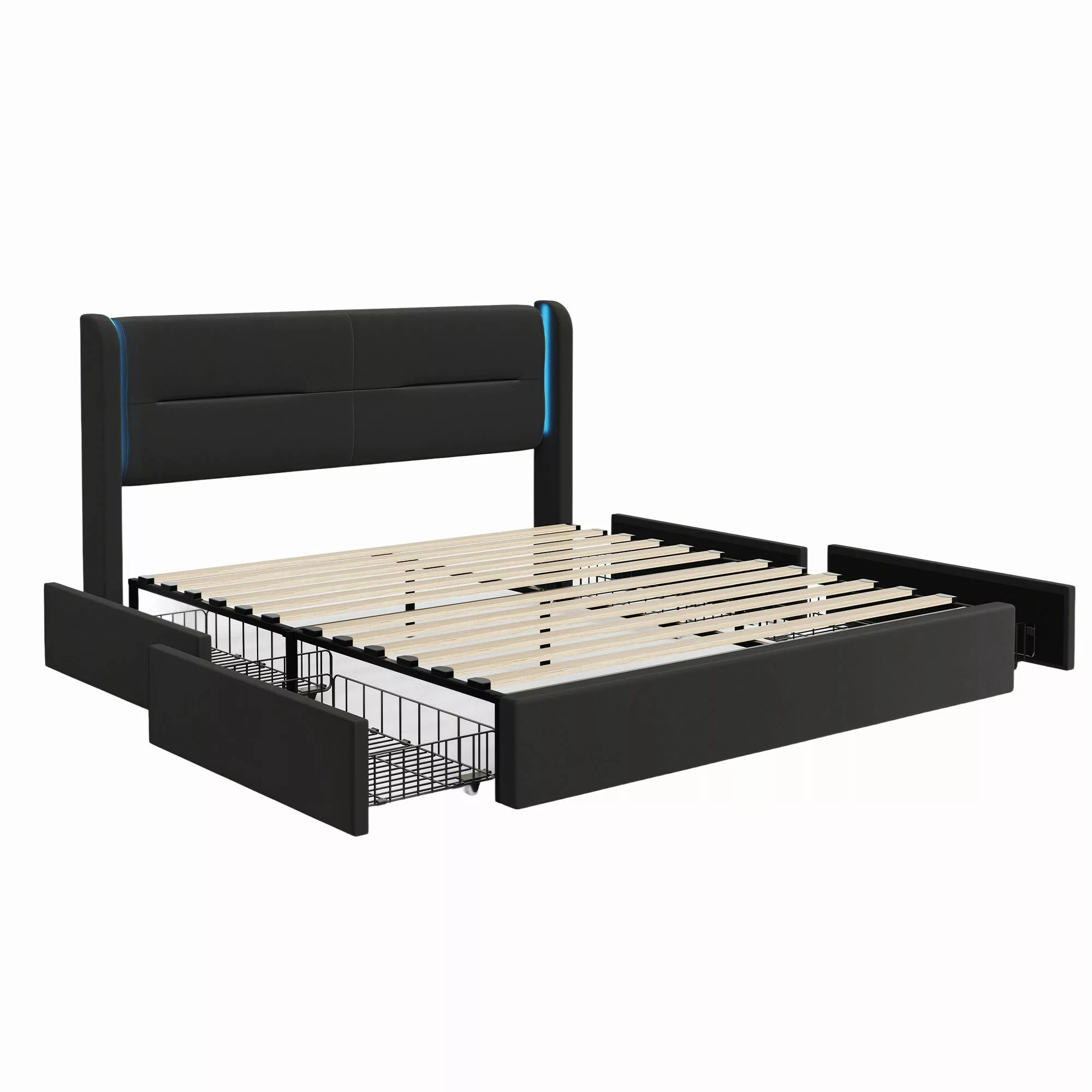 LVHOM Stauraumbett 140x200/160x200cm, LED-Samt-Bett mit 4 günstig online kaufen