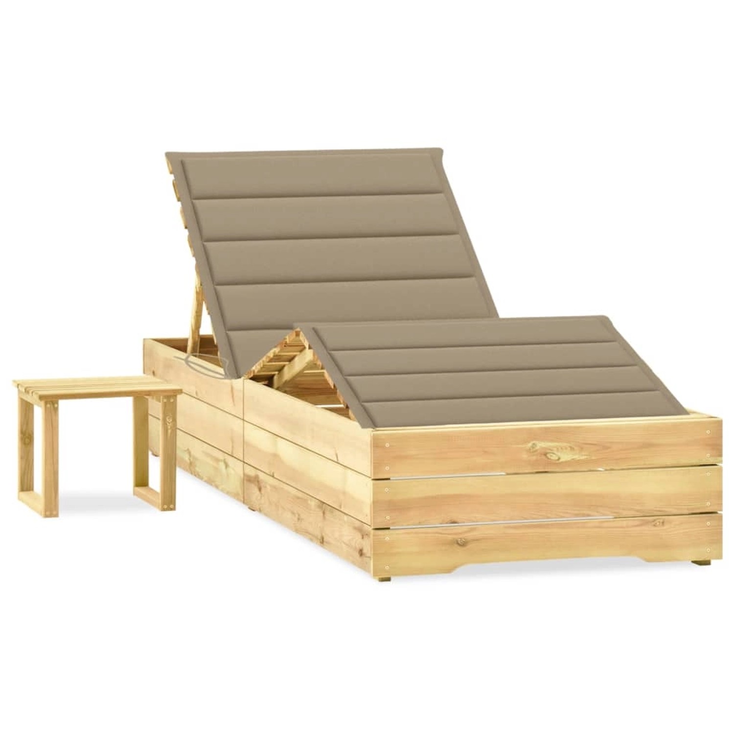 vidaXL Garten-Sonnenliege Beige mit Tisch und Auflage Kiefer Imprägniert günstig online kaufen