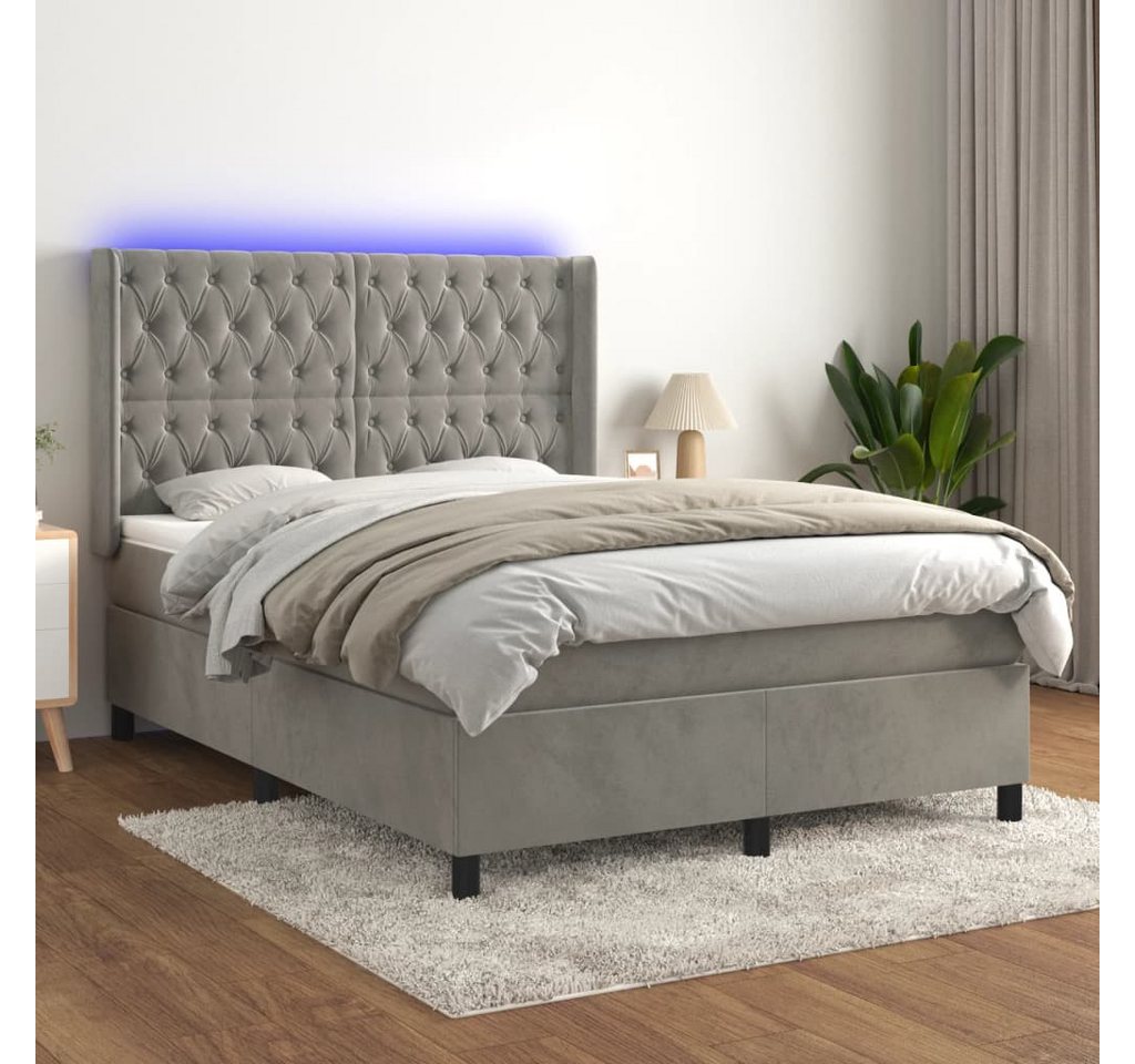 vidaXL Boxspringbett Boxspringbett mit Matratze LED Hellgrau 140x190 cm Sam günstig online kaufen