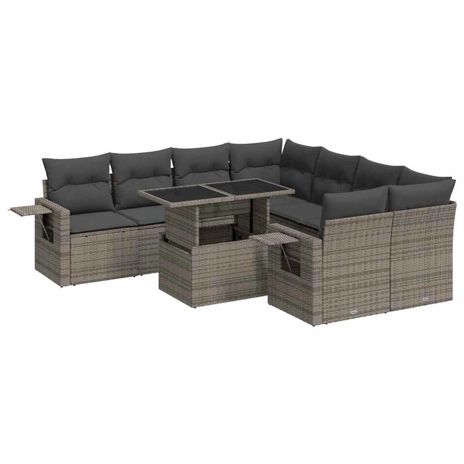 vidaXL 9-Tlg Garten-Sofagarnitur mit Kissen Grau Poly Rattan 3326451 günstig online kaufen