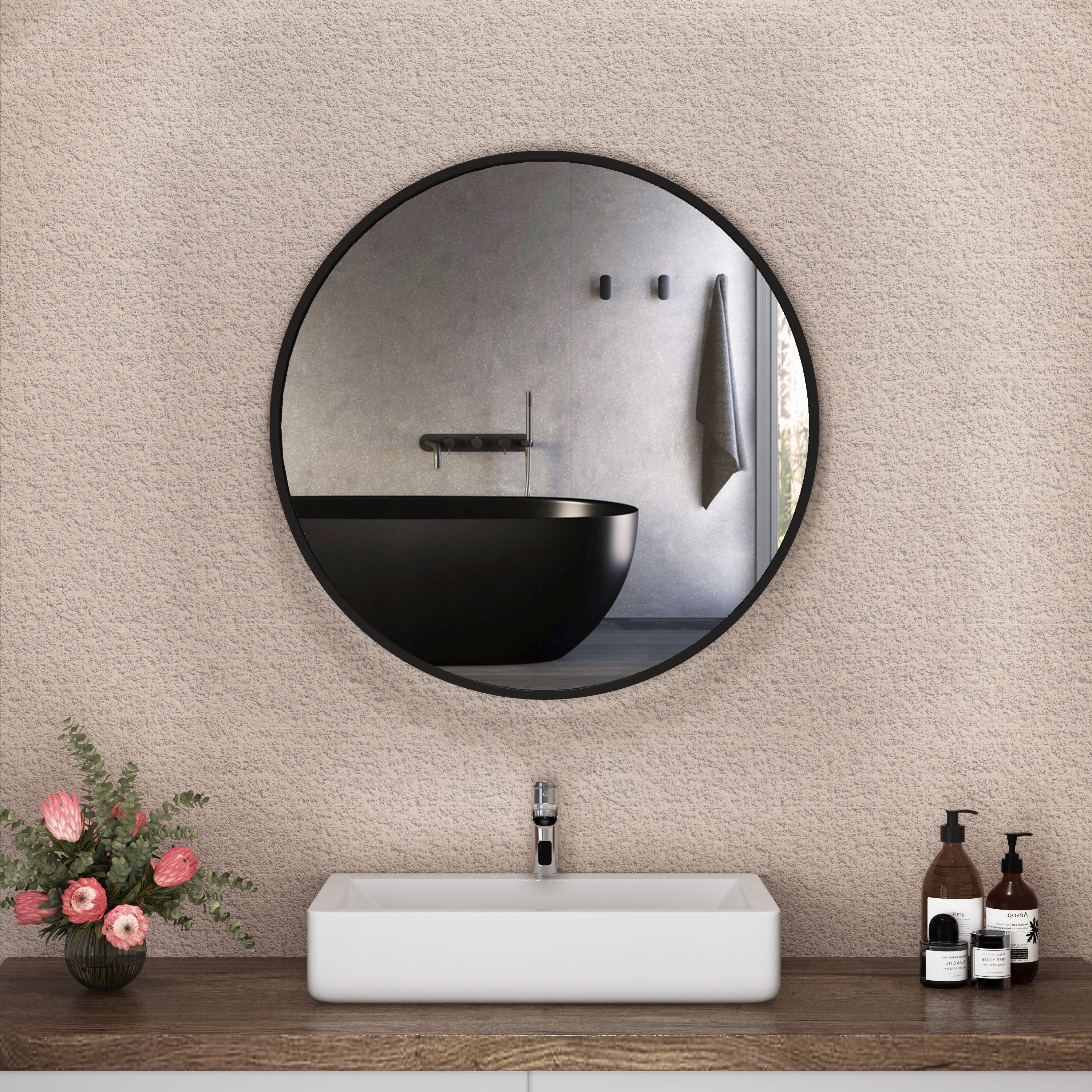 Hopibath Wandspiegel klein 40x40 Rundspiegel Schwarz günstig online kaufen