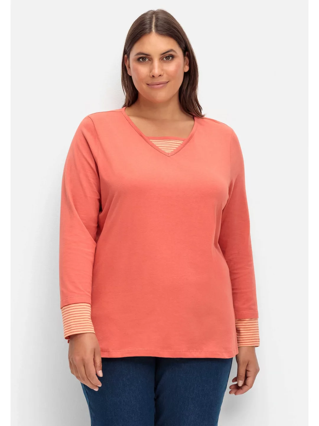 Sheego Langarmshirt "Große Größen", mit Streifendetails, im Layerlook günstig online kaufen
