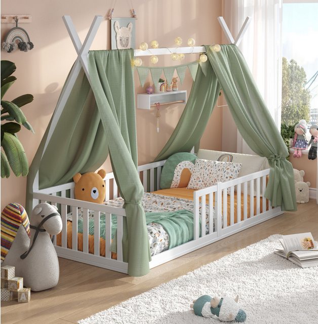 Alavya Home® Kinderbett Hausbett Bodenbett SKY SET mit Deko und Matratze I günstig online kaufen