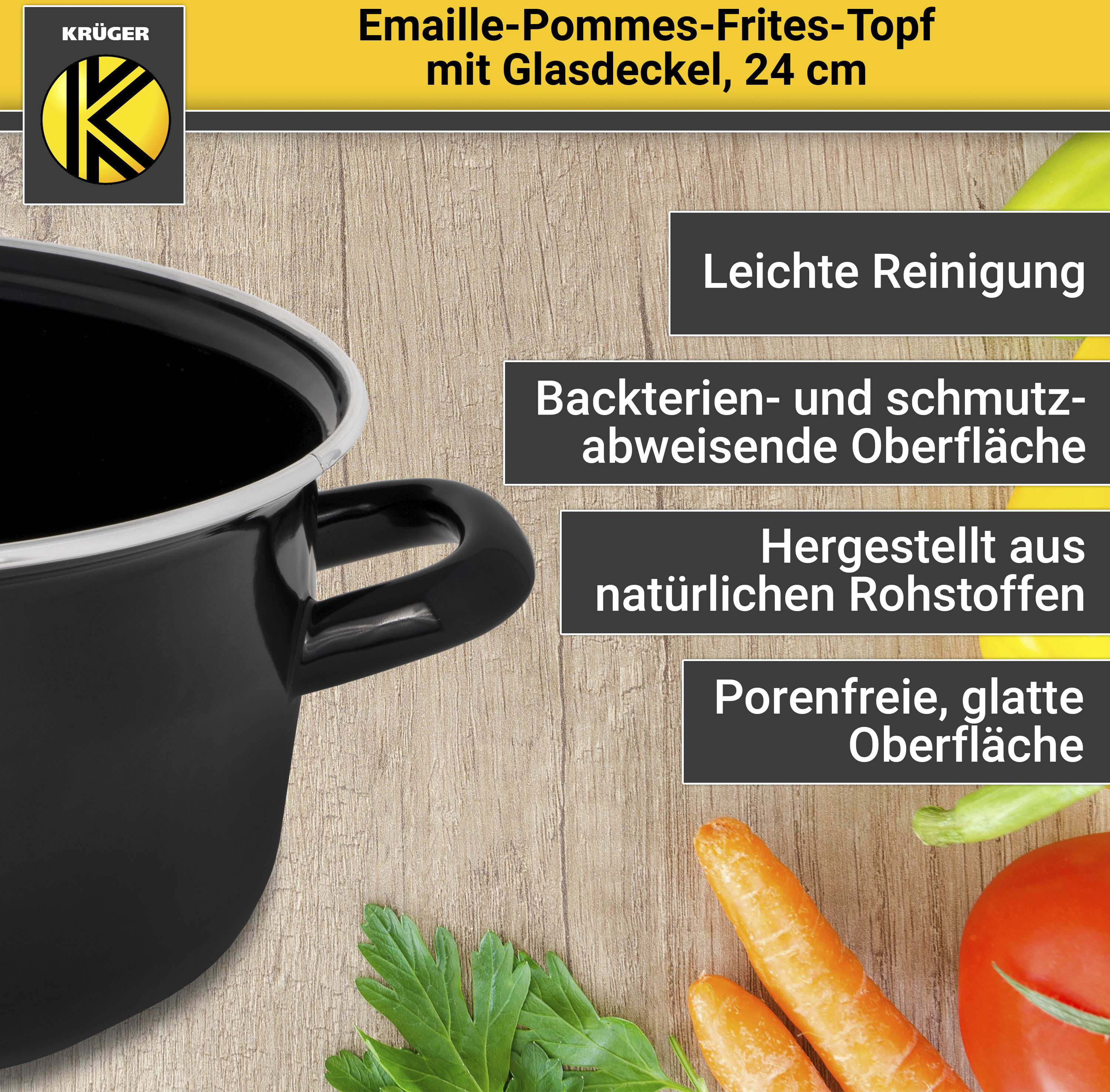 Krüger Frittiertopf, Emaille, mit Deckel, Ø 24 cm, Induktion günstig online kaufen