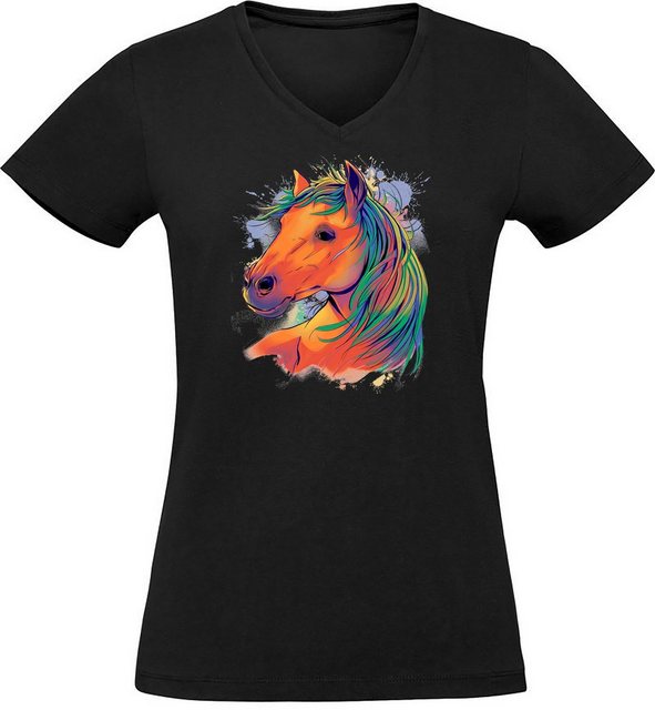 MyDesign24 T-Shirt Damen Pferde Print Shirt bedruckt - Pferdekopf in Ölfarb günstig online kaufen