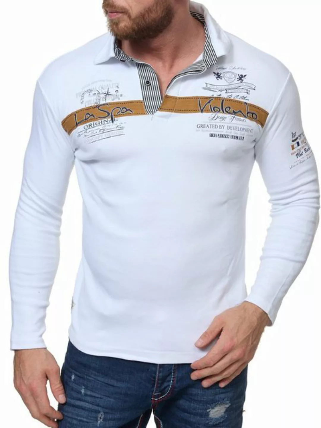 L.gonline Langarmshirt Herren Longshirt, Polo Longsleeve, Schriftzüge, LA S günstig online kaufen