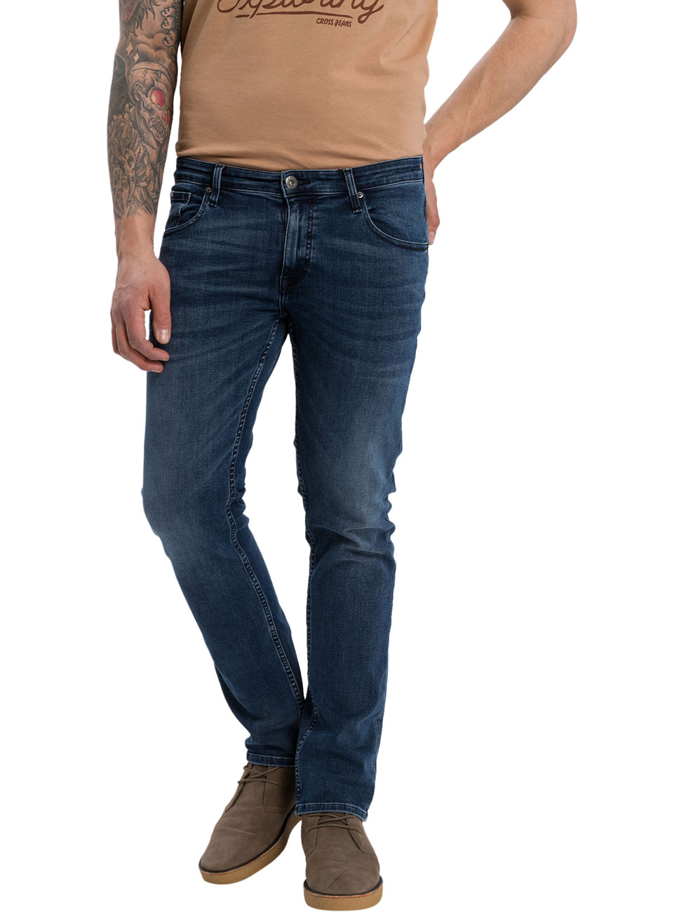 Cross Jeans Herren Jeans Damien - Slim Fit - Blau - Dark Blue Crinkle günstig online kaufen