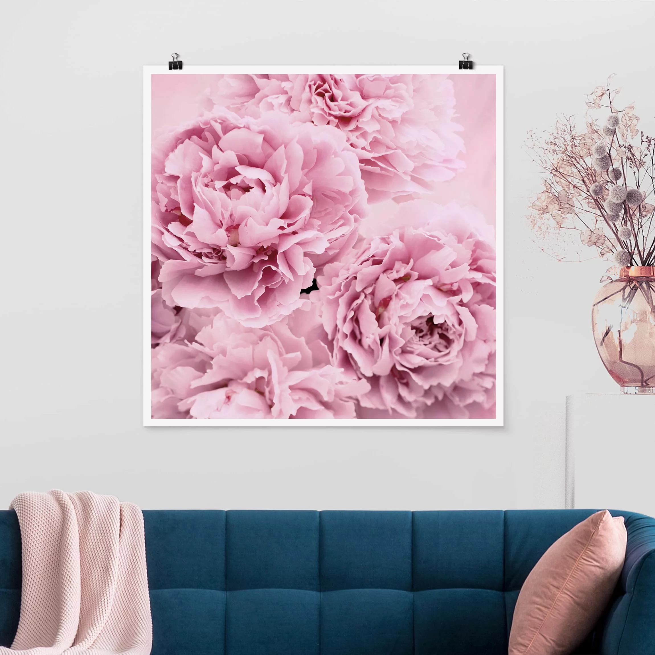 Poster Blumen - Quadrat Rosa Pfingstrosen günstig online kaufen