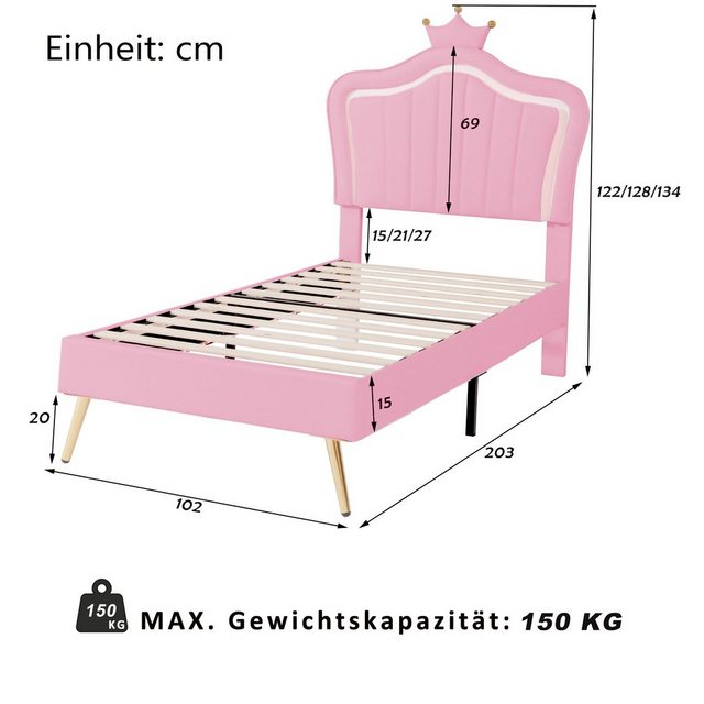 Celya Kinderbett Polsterbett 90x200cm mit LED-Leuchten, Lattenrost und Rück günstig online kaufen