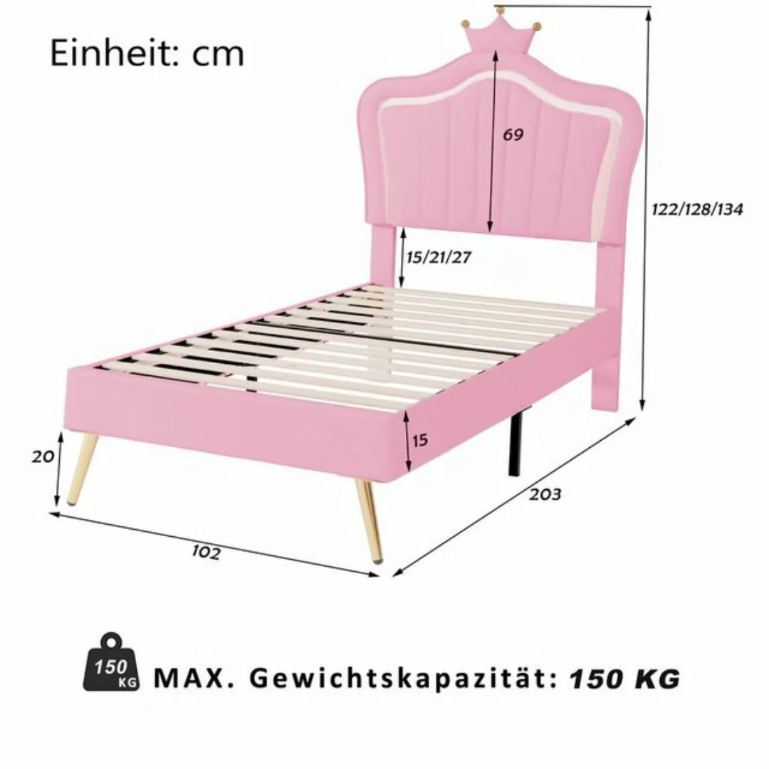 Celya Kinderbett Polsterbett 90x200cm mit LED-Leuchten, Lattenrost und Rück günstig online kaufen