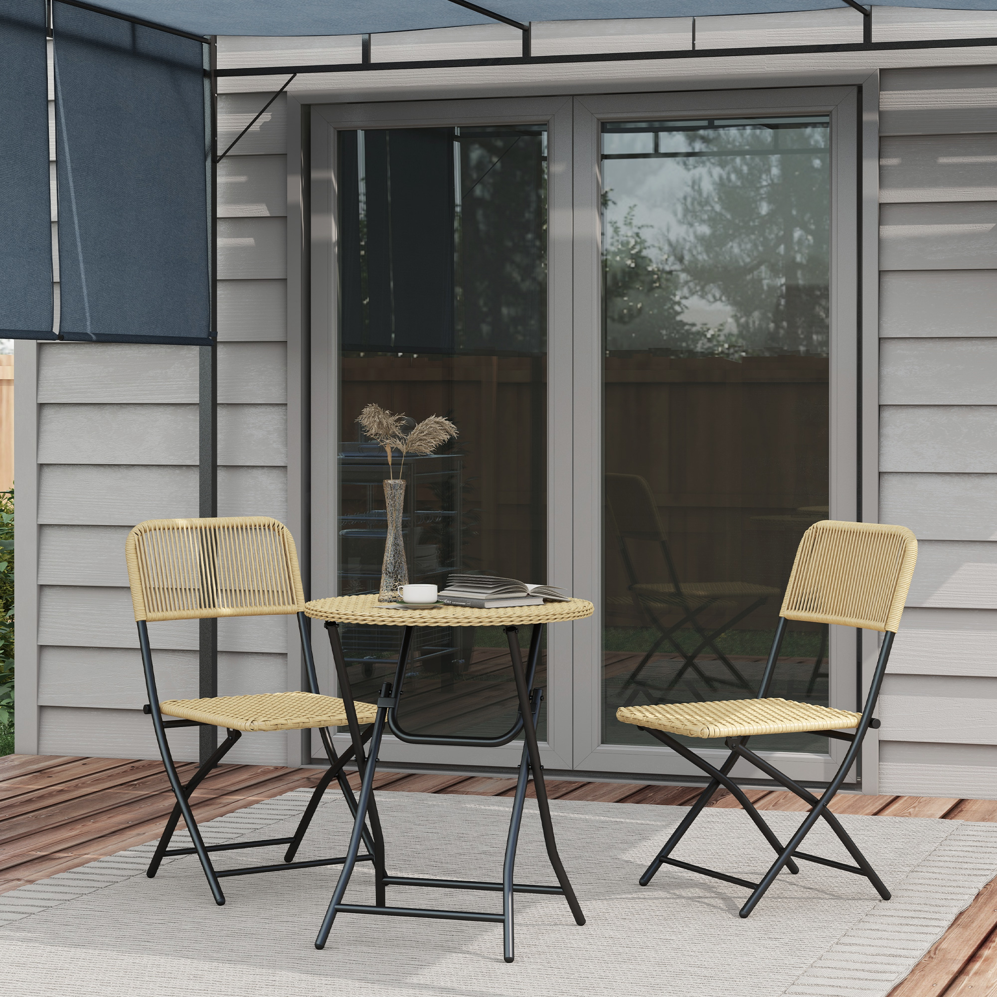 Outsunny Rattan Gartenmöbel-Set 3-TLG, Balkonmöbel mit Couchtisch und 2 Kla günstig online kaufen