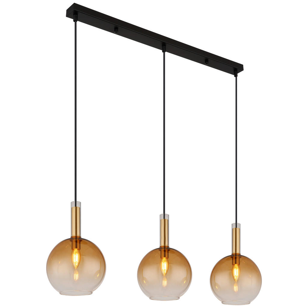 GLOBO Pendelleuchte messing schwarz amber Glas Metall B/H/T: ca. 20x150x90 günstig online kaufen