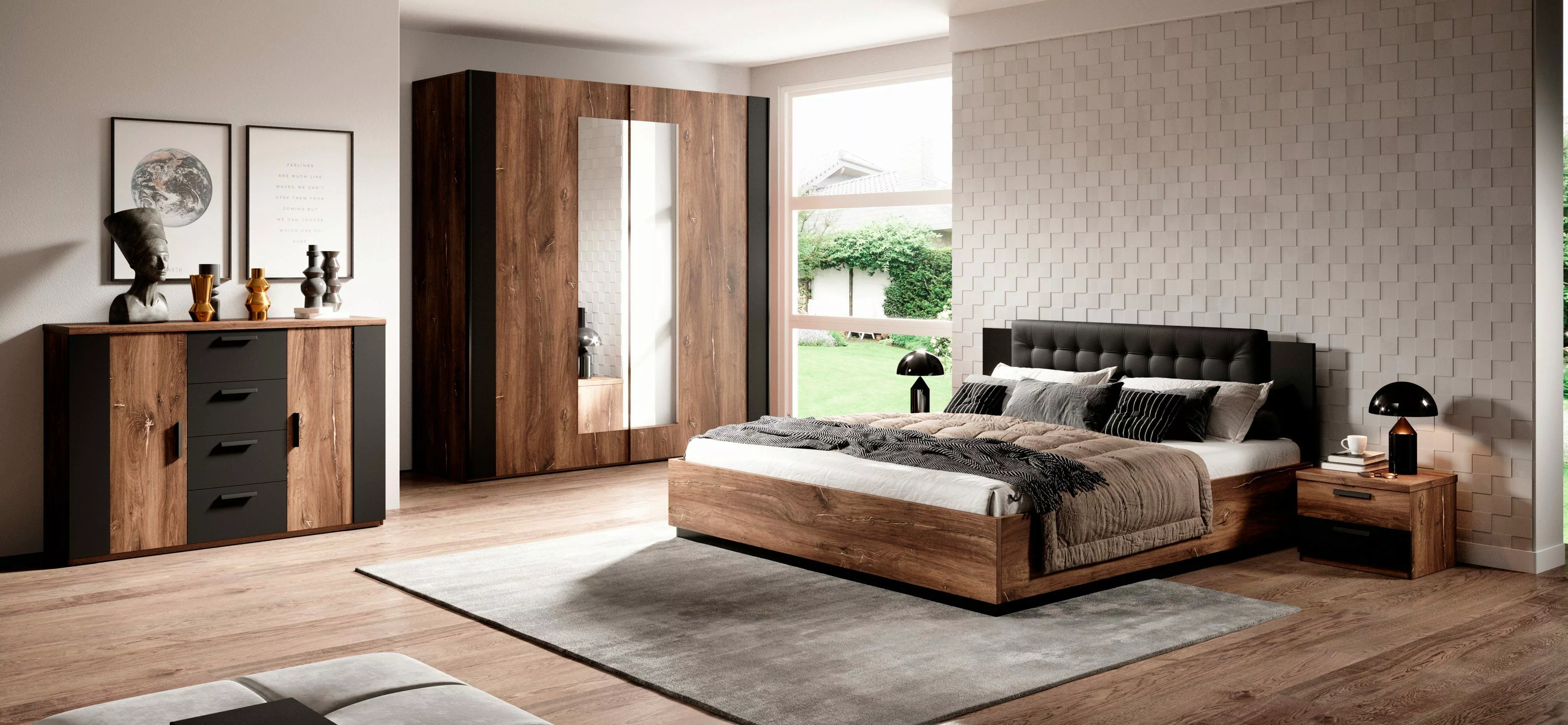 Home affaire Schlafzimmer-Set "Sigma, Set 4 -St(Kleiderschrank, 2xNako, Bet günstig online kaufen