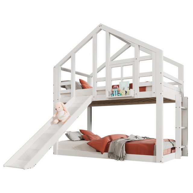 Rutaqian Hausbett Kinderbett Hochbett, Etagenbett 90 x 200 cm, für 2 Kinder günstig online kaufen