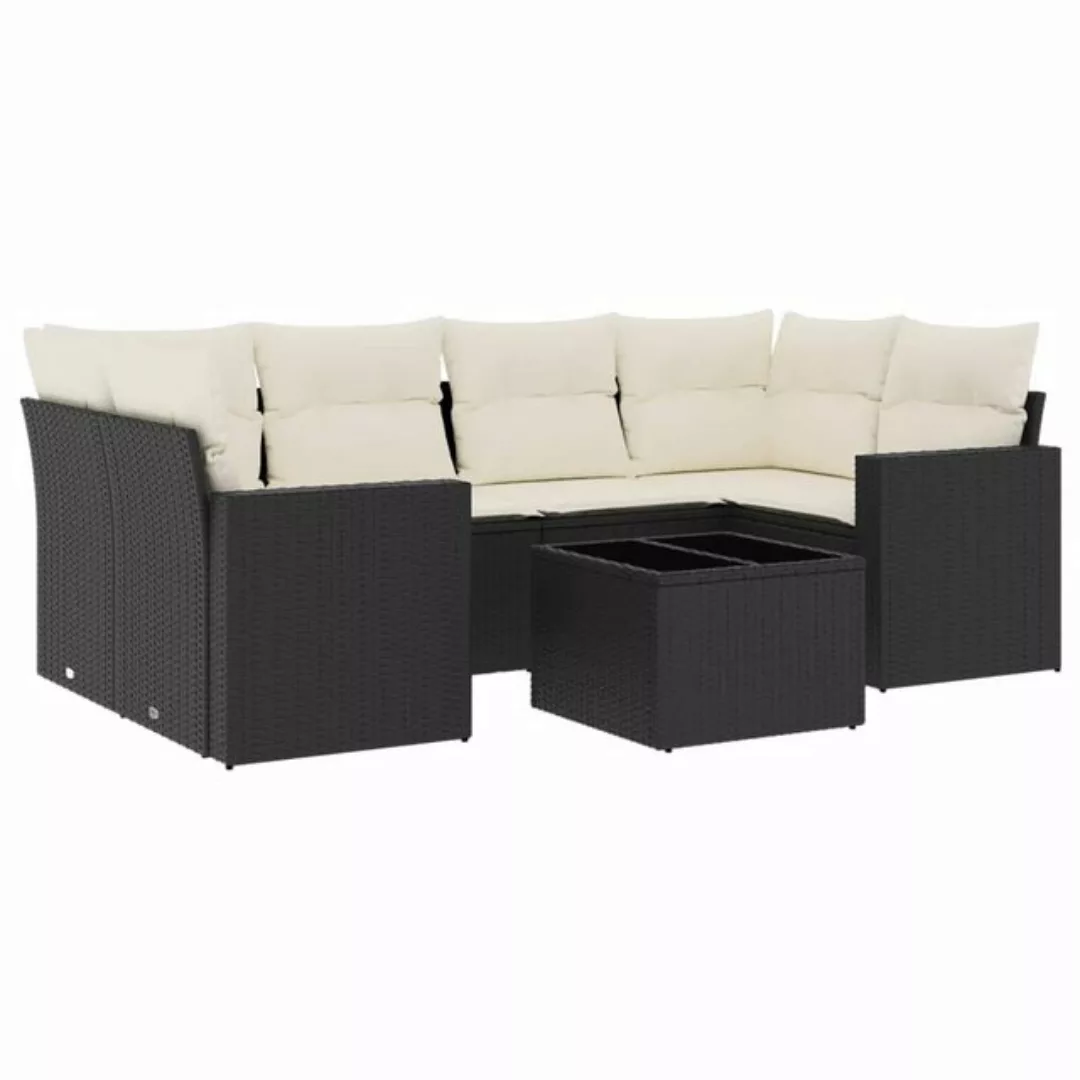 vidaXL Sofaelement 7-tlg. Garten-Sofagarnitur mit Kissen Schwarz Poly Ratta günstig online kaufen