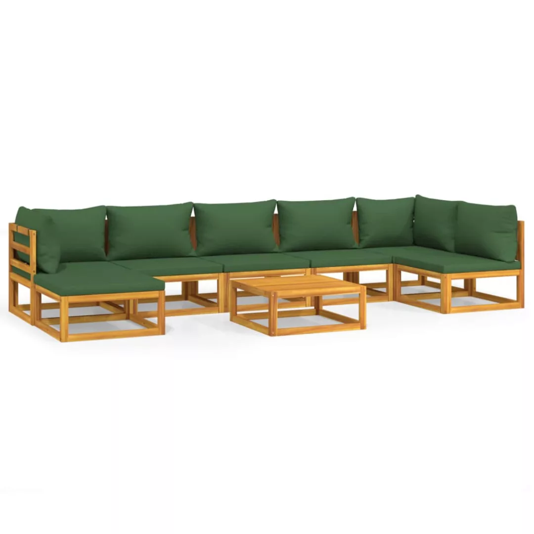 Vidaxl 8-tlg. Garten-lounge-set Mit Grünen Kissen Massivholz günstig online kaufen