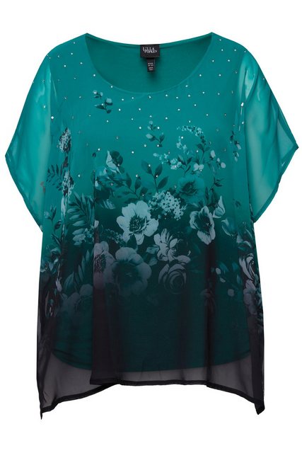 Ulla Popken Druckbluse Blusenshirt oversized Chiffon mit Blüte Jersey günstig online kaufen