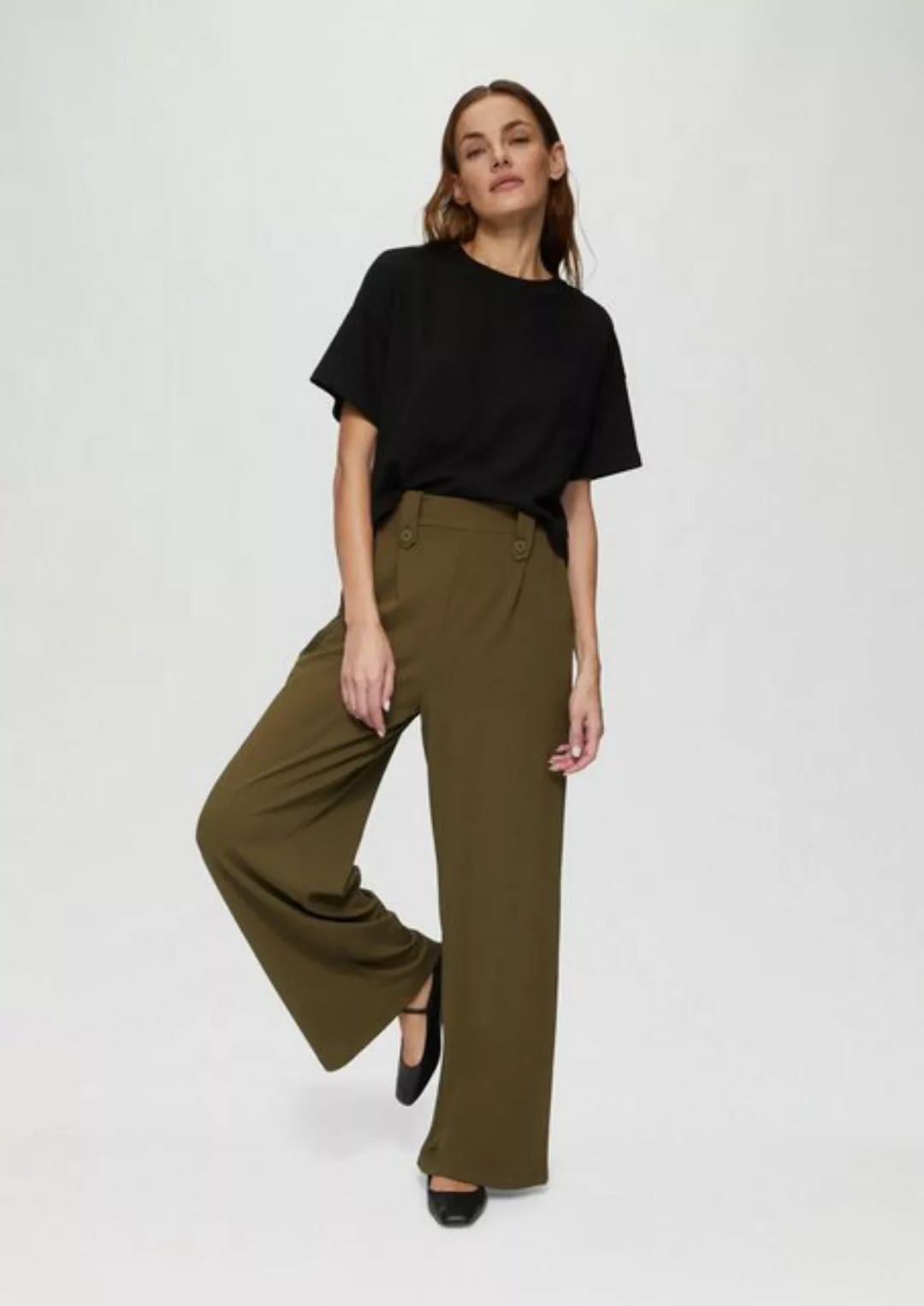 QS Stoffhose Crêpe-Hose im Relaxed Fit mit Wide Leg Gummizug günstig online kaufen