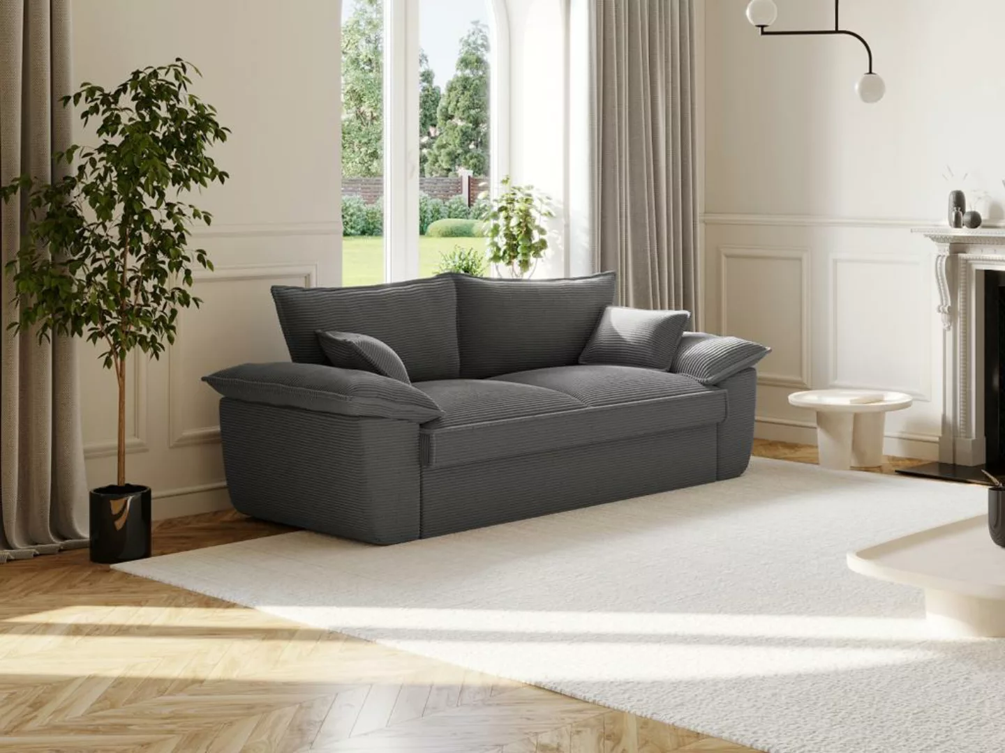 Sofa 3-Sitzer - Cord - Dunkelgrau - GUILLERMO günstig online kaufen
