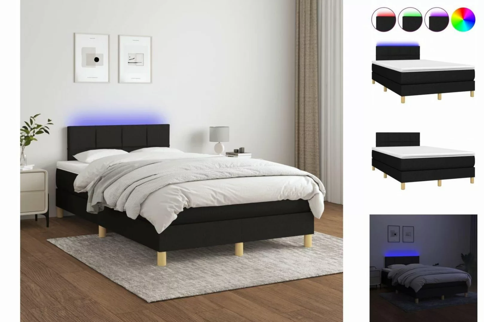 vidaXL Boxspringbett Boxspringbett mit Matratze LED Schwarz 120x200 cm Stof günstig online kaufen