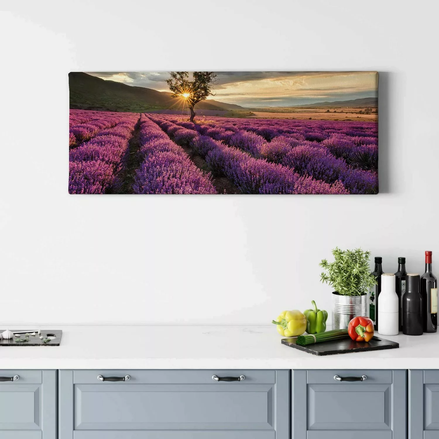Bricoflor Leinwand Bild Lavendelfeld Lila Wandbild Mit Lavendel Und Baum Mo günstig online kaufen
