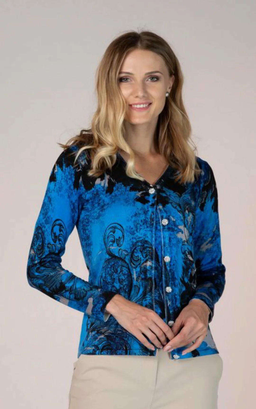 Passioni Cardigan Twinset in Royalblau mit dekorativem, strukturiertem Hint günstig online kaufen