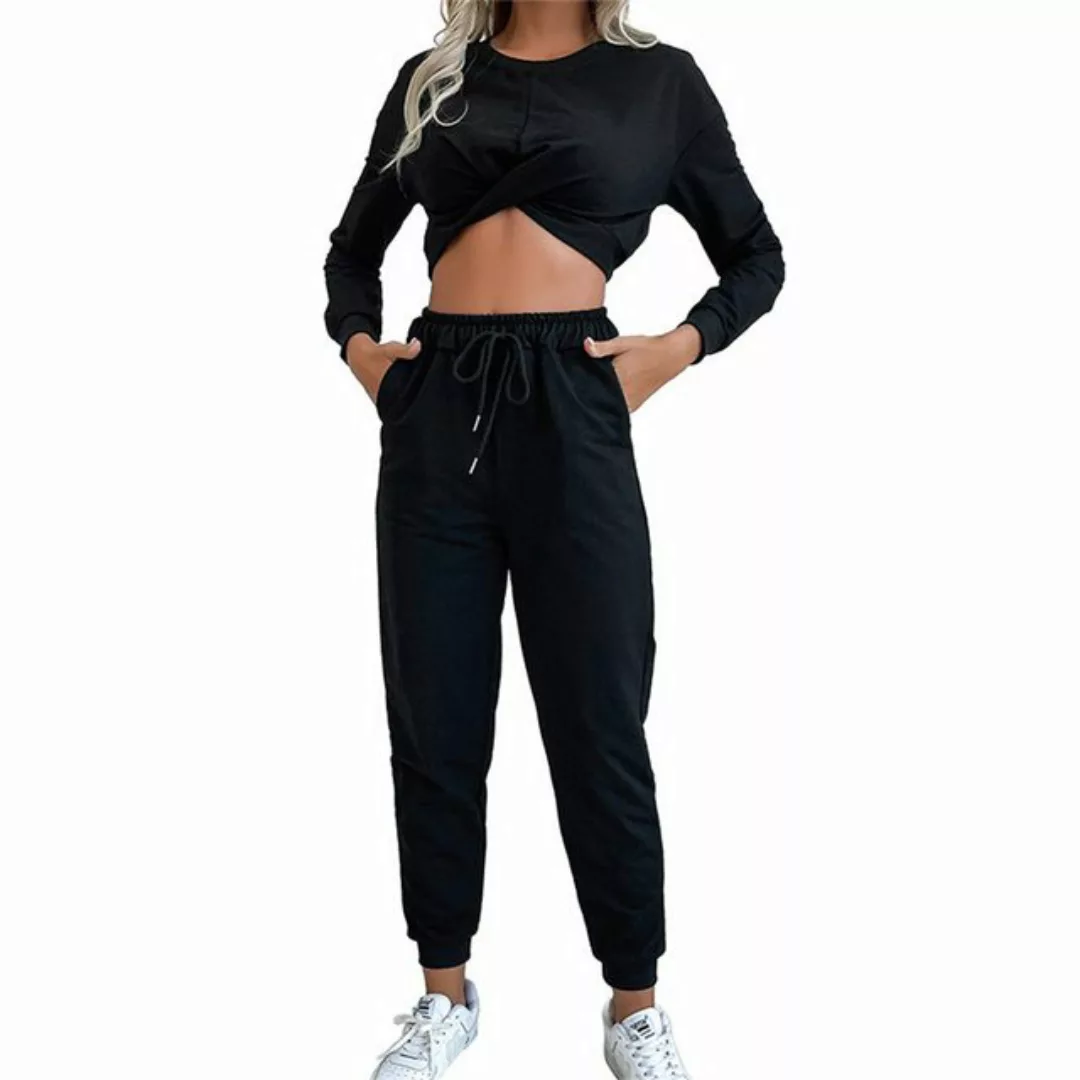 AFAZ New Trading UG Anzug Lässiges zweiteiliges schwarzes Kurz-Sweatshirt f günstig online kaufen