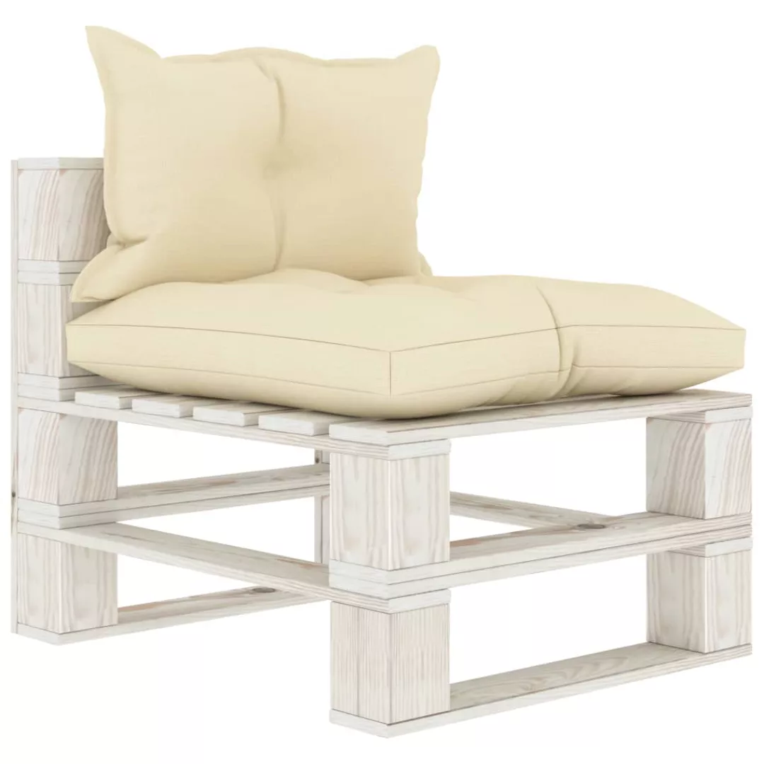 Garten-paletten-mittelsofa Mit Creme-kissen Holz günstig online kaufen