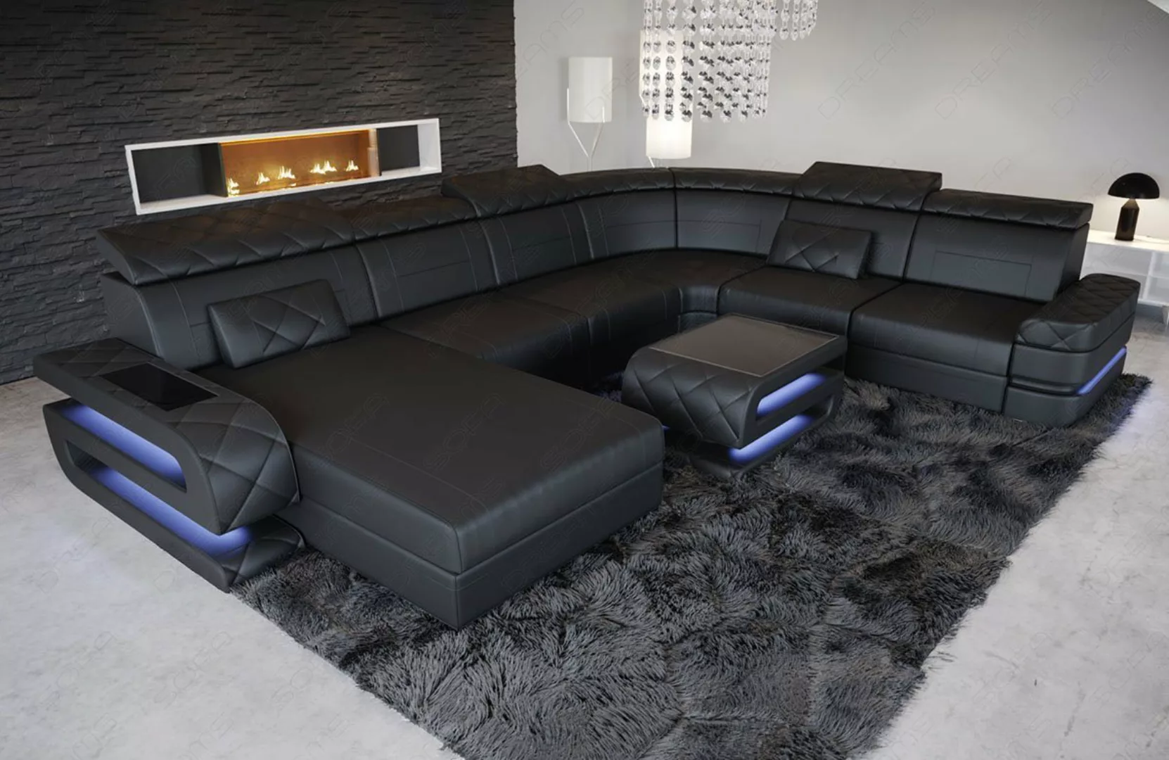 Sofa Dreams Wohnlandschaft Ledersofa Bologna XXL U Form Leder Sofa, Couch, günstig online kaufen