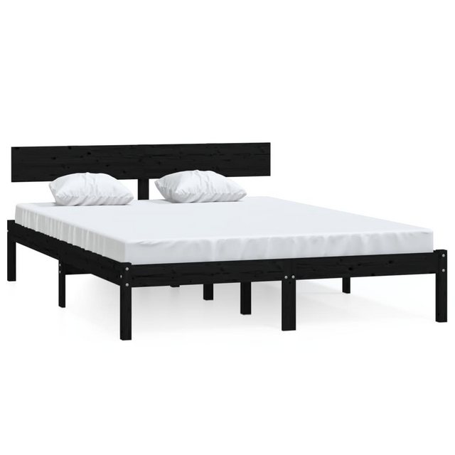 vidaXL Bett aus Kiefer-Massivholz in Schwarz (L/B/H: 196x145x70 cm) günstig online kaufen